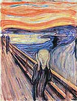 The vivid red sky in Edvard Munch's painting "The Scream"