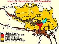 Distribution map of volcanic deposits from the 1980 eruption